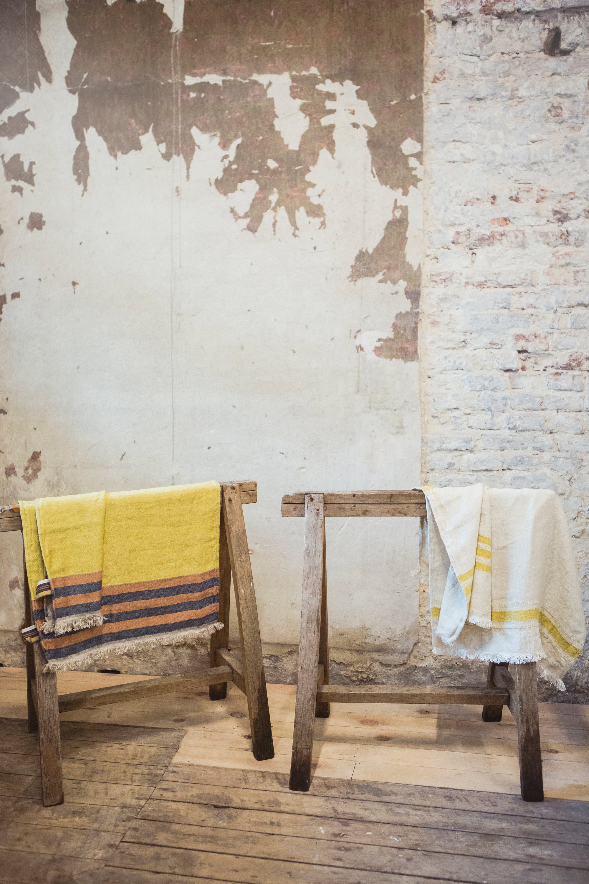 The Belgian Towel Small fouta 14"x20" Mustard stripe  Set of 6