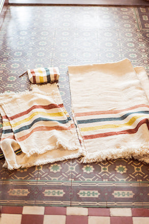 The Belgian Guest Towel Fouta 21.5"x25.5" Lake stripe  Set of 6