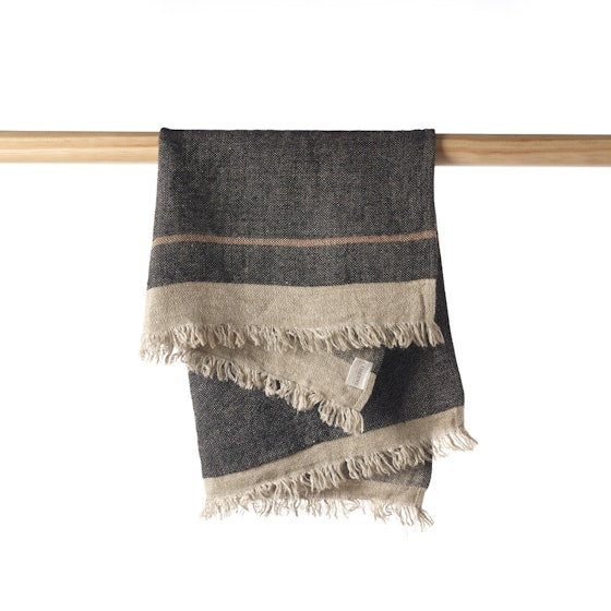 The Belgian Guest Towel Fouta 21.5"x25.5" Black stripe  Set of 6