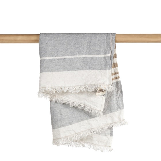 The Belgian Guest Towel Fouta 21.5"x25.5" Ash stripe  Set of 6