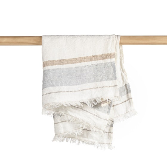 The Belgian Guest Towel Fouta 21.5"x25.5" Oyster stripe  Set of 6