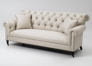 Tufted Roll Back Sofa w/ Casters